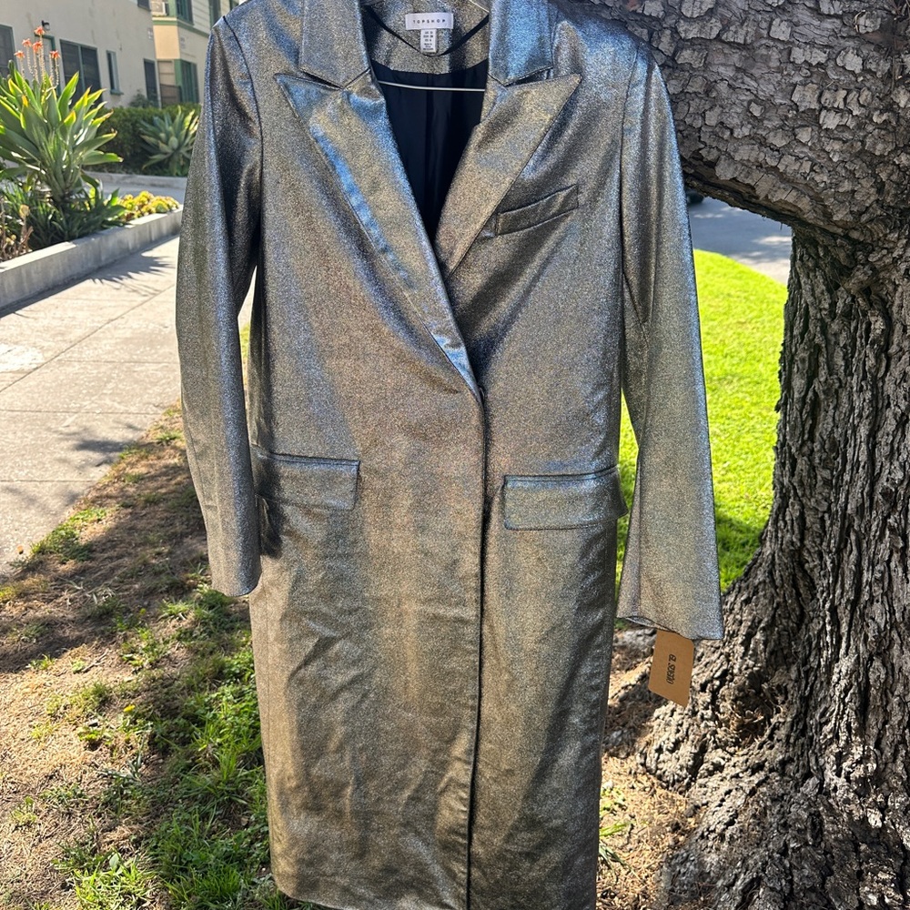 Topshop Women's Metallic Silver Coat